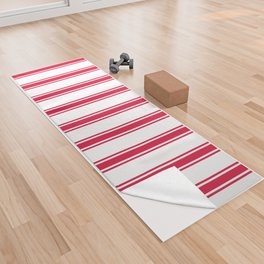 [ Thumbnail: White and Crimson Colored Stripes Pattern Yoga Towel ]