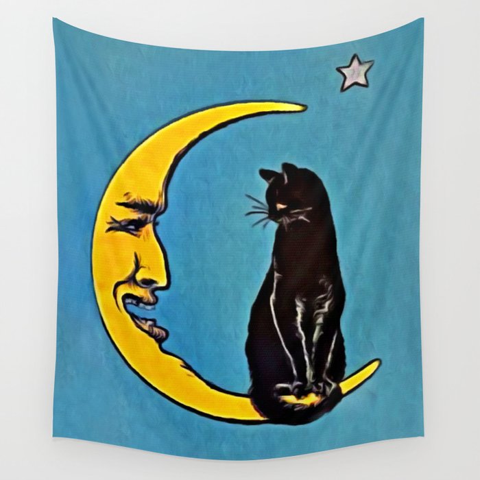 Black Cat & Moon Wall Tapestry