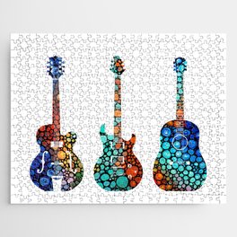 Modern Mosaic Music Art Three Colorful Guitars Jigsaw Puzzle