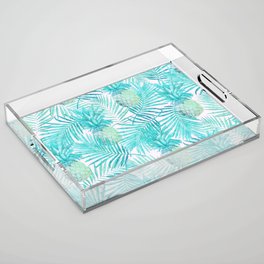 Turquoise Palm Leaves and Pineapples on Pink Acrylic Tray