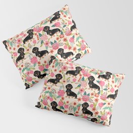 Doxie Florals - vintage doxie and florals gifts for dog lovers, dachshund decor, black and tan doxie Pillow Sham