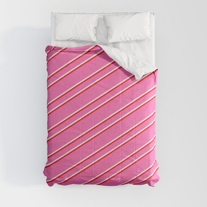 Hot Pink, Mint Cream & Red Colored Lines/Stripes Pattern Comforter