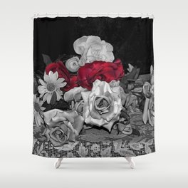 Black White Flowers Still Life Red Roses A250 Shower Curtain