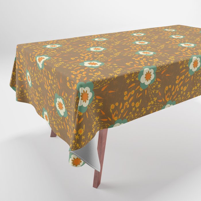 Retro Flower Cottage Brown Tablecloth