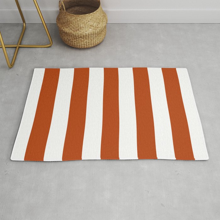 Rust Brown Solid Color White Vertical Lines Pattern Rug By Makeitcolorful Society6