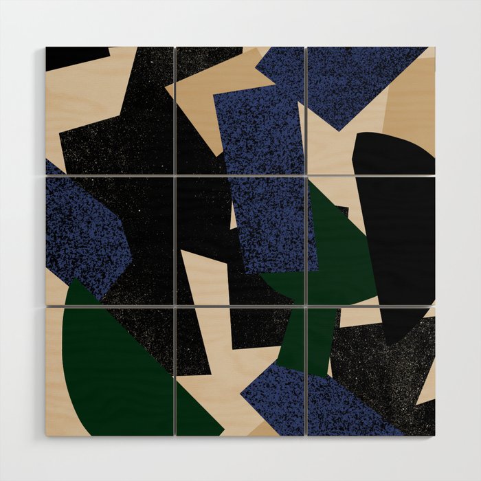 Abstract 273, Blue, Black, Dark Green, Beige Wood Wall Art