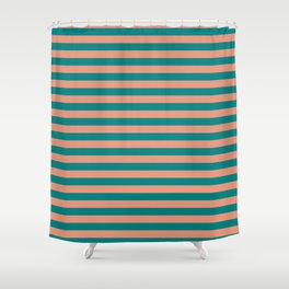 [ Thumbnail: Dark Salmon & Teal Colored Lined Pattern Shower Curtain ]