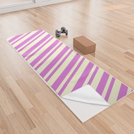[ Thumbnail: Orchid and Light Yellow Colored Lines/Stripes Pattern Yoga Towel ]