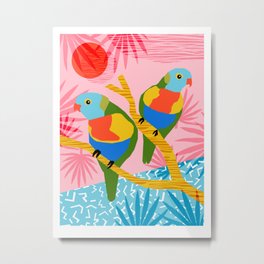 Besties - retro throwback memphis bird art pattern bright neon pop art abstract 1980s 80s style mini Metal Print | Bright, Pattern, Birds, Mini, Abstract, Birdart, Style, Neon, Graphicdesign, Pop Art 