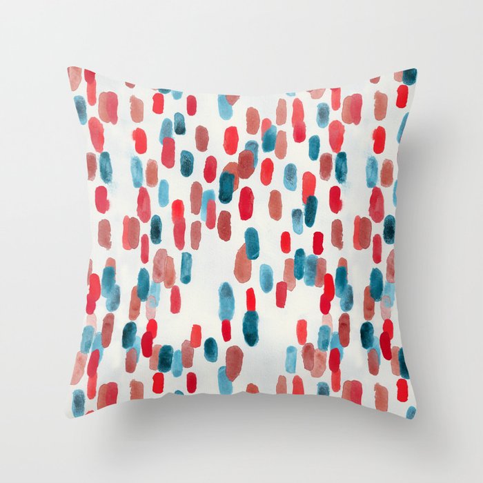 Watercolor Ovals - Red, Blue & Cream Throw Pillow