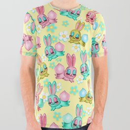 Bunnies and Daisies on Yellow All Over Graphic Tee