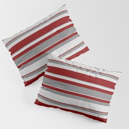 [ Thumbnail: Grey, Light Grey & Maroon Colored Stripes Pattern Pillow Sham ]