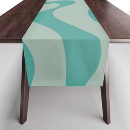 Retro Modern Liquid Swirl Abstract Pattern Square in Vintage Teal Celadon Blue Table Runner