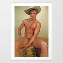 No Horse To Ride Here Art Print | Nakedcowboy, Sexy, Nakedfarmboy, Cowboy, Prettyboy, Nudecowboy, Tanlines, Erotic, Color, Coverboy 