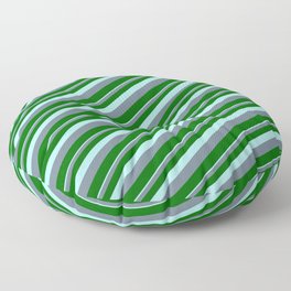 [ Thumbnail: Turquoise, Slate Gray, and Dark Green Colored Striped Pattern Floor Pillow ]