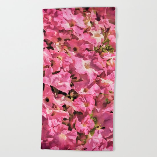 Vintage Pretty Pink Petunias Beach Towel