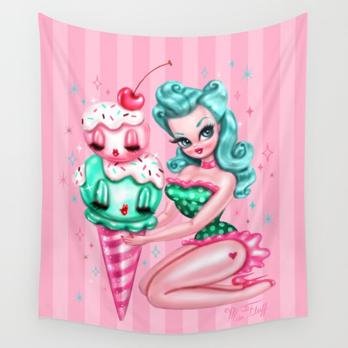 Ice Cream Pinup Doll Wall Tapestry
