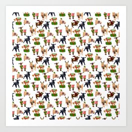 Christmas goats in sweaters repeating seamless pattern Art Print