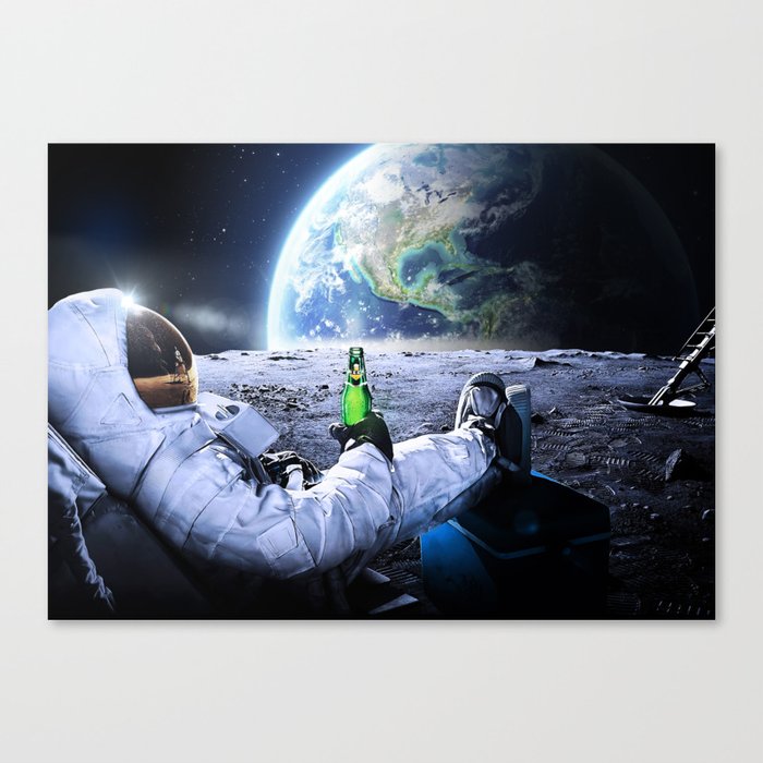 Astronaut on the Moon with beer Canvas Print