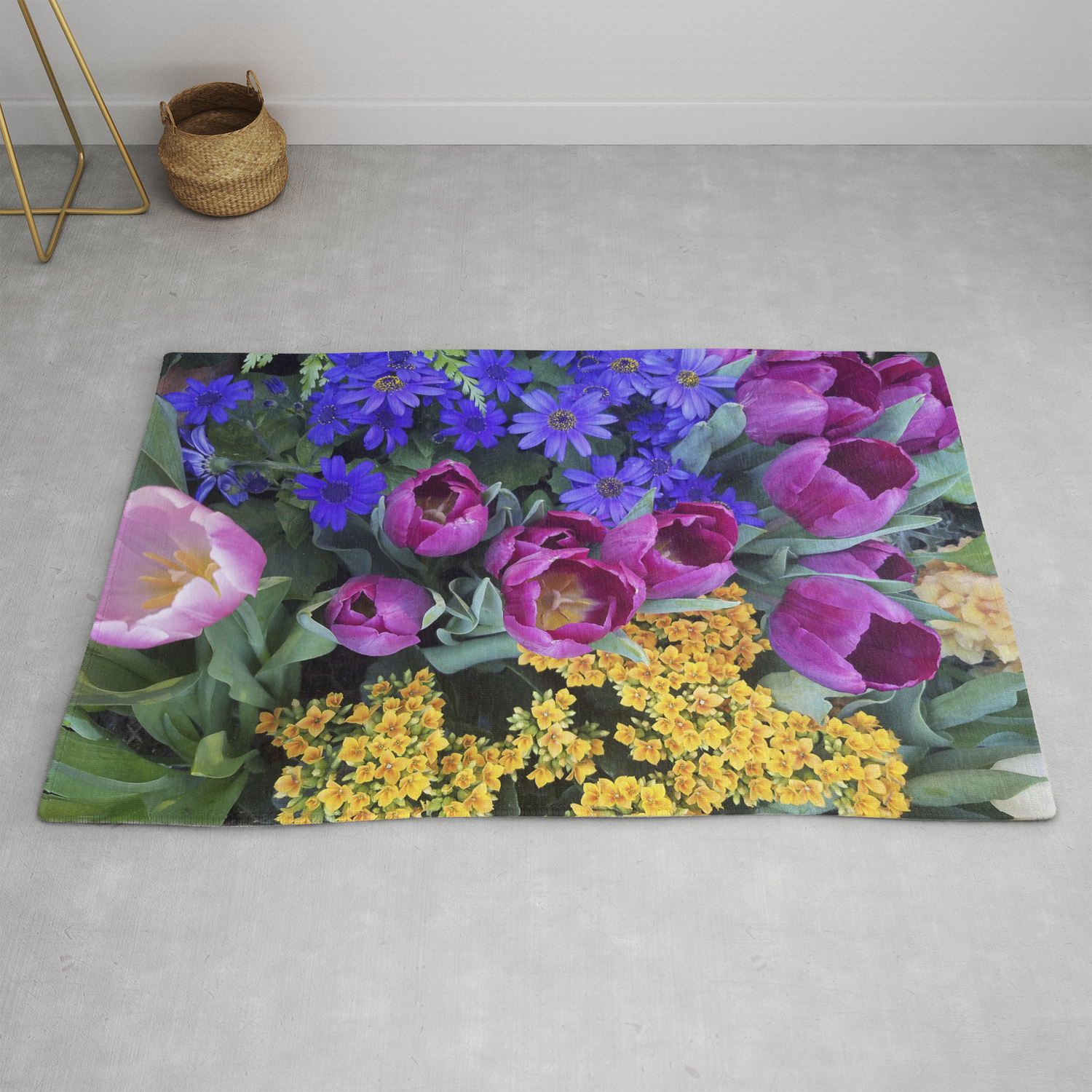 floral spectacular: blue, plum and gold - olbrich botanical gardens spring  flower show, madison, wi rug by rvjdesigns