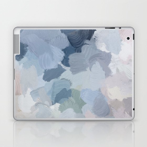 Final Flourishing - Navy Indigo Gray Blue Blush Pink Lavender Abstract Floral Spring Wall Art Laptop & iPad Skin