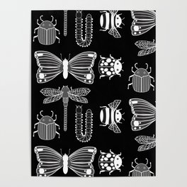 Bugs and Butterflies in Black and White Poster