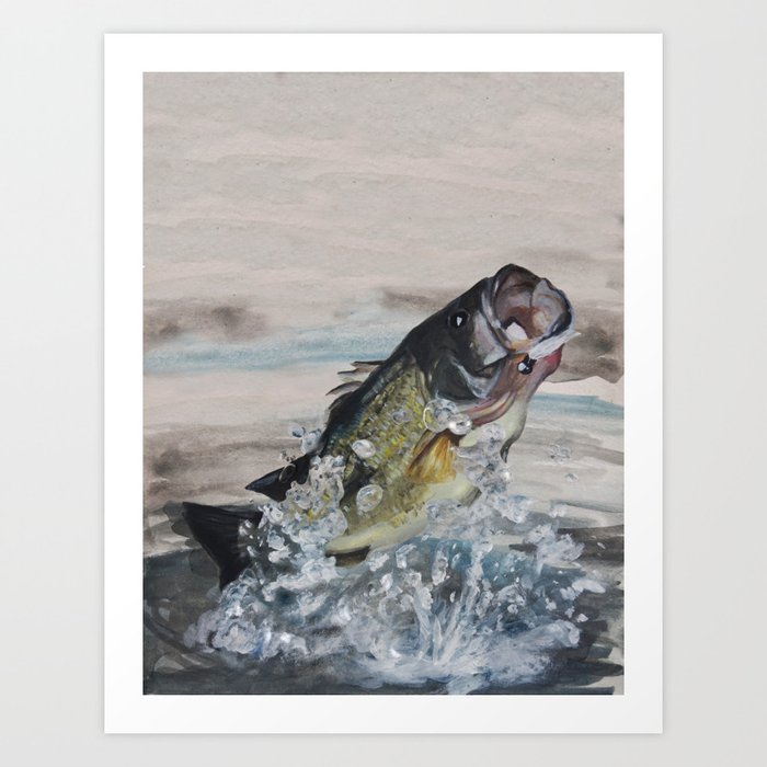 Bass Jumping Out Of Water Art Print