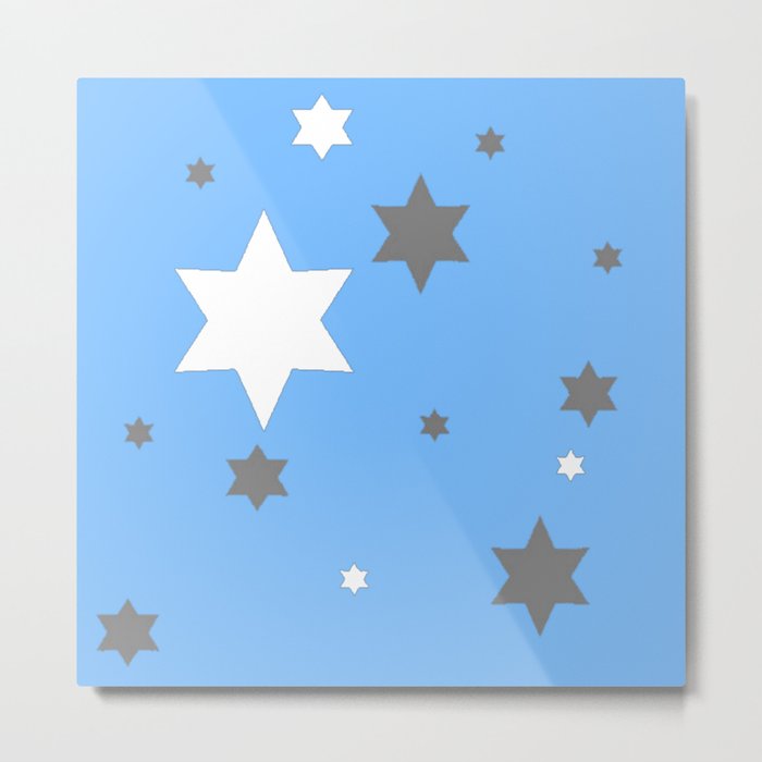 SIMPLY GREY & WHITE STARS ON BABY BLUE DESIGN Metal Print
