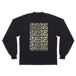 Hipster Girly Gold Navy Blue Glitter Cheetah Animal Print Long Sleeve T-shirt