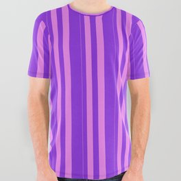 [ Thumbnail: Violet and Purple Colored Stripes/Lines Pattern All Over Graphic Tee ]