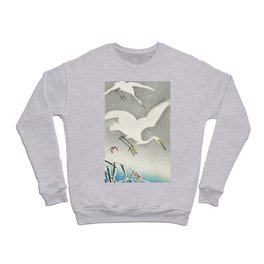 Egrets Descending from the sky - Vintage Japanese Woodblock Print Art Crewneck Sweatshirt