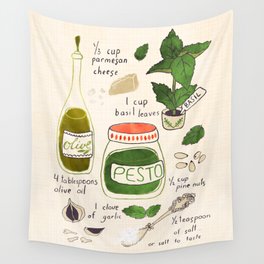 Pesto. Illustrated Recipe. Wall Tapestry