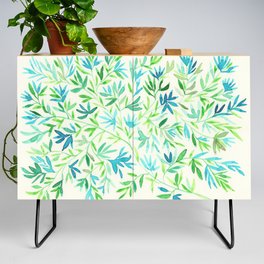 Green and Blue Leafs Design - Watercolor Credenza