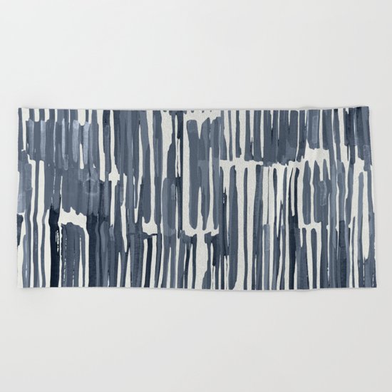 Simply Bamboo Brushstroke Indigo Blue on Lunar Gray Beach Towel