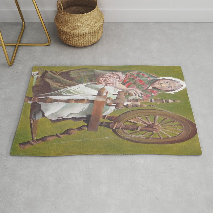 Old Irish Woman Sitting At A Spinning Wheel Rug