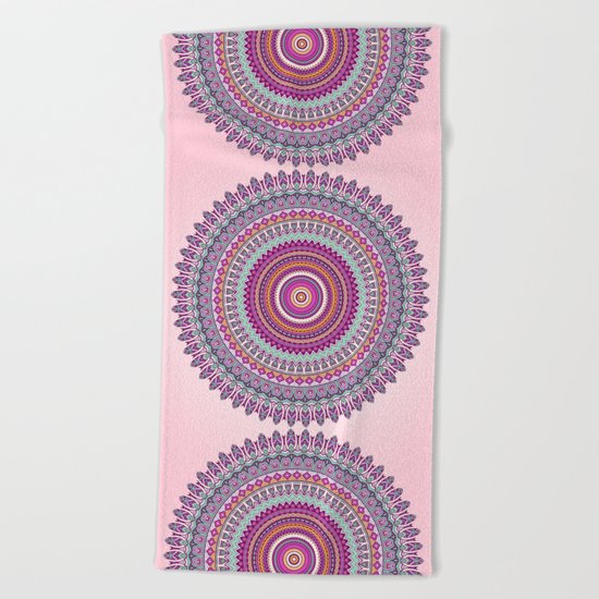 Pastel Mandala in shades on pink and purple Beach Towel