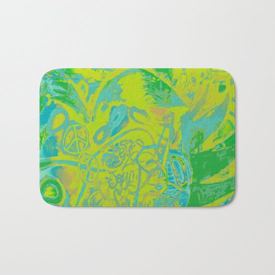 Fancy abstract yellow blue green graffiti design Bath Mat