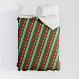 [ Thumbnail: Green & Maroon Colored Lines Pattern Comforter ]