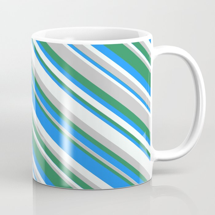 Blue, Mint Cream, Grey, and Sea Green Colored Pattern of Stripes Coffee Mug