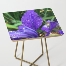Purple Iris with Rain Droplets Side Table