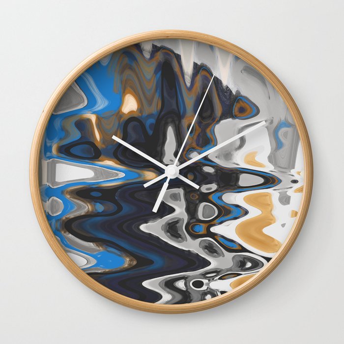 Distorted Paints of Blue Gray Gold Wall Clock