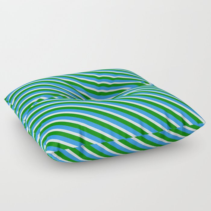 Light Cyan, Green, and Blue Colored Lined/Striped Pattern Floor Pillow