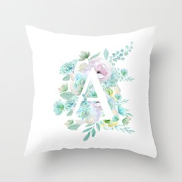 Botanical alphabet A green and purple flowers  Throw Pillow