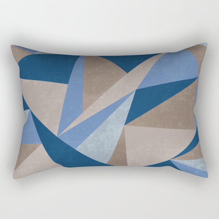 Abstract blue and beige coloured triangle pattern Rectangular Pillow