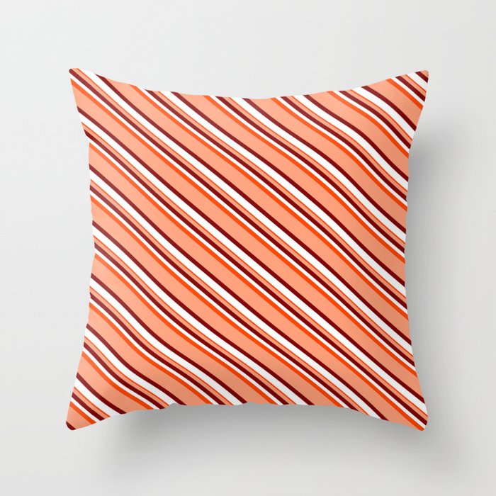 Light Salmon, Maroon, White, and Red Colored Lined Pattern Throw Pillow