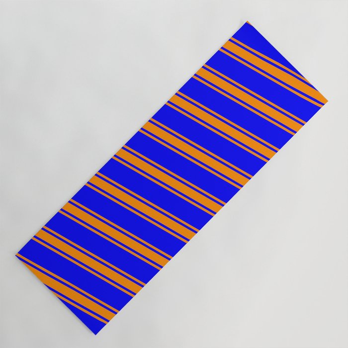 Blue and Dark Orange Colored Lined/Striped Pattern Yoga Mat