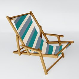 [ Thumbnail: Beige, Slate Gray, and Teal Colored Lined/Striped Pattern Sling Chair ]