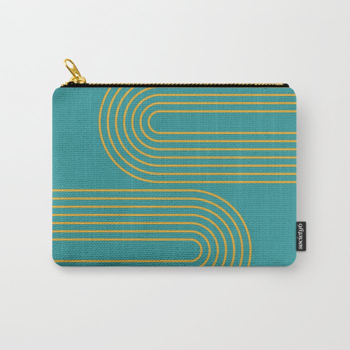 Geometric Lines Rainbow 25 in Teal Green Gold Carry-All Pouch