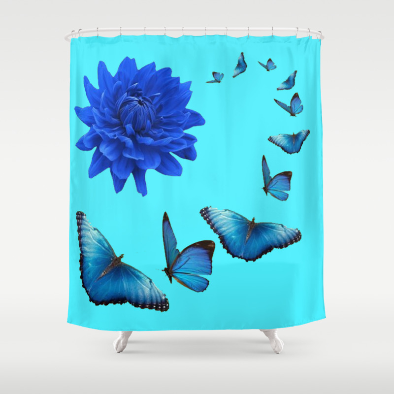 Blue Dahlia Flower Blue Butterflies Allure Shower Curtain By