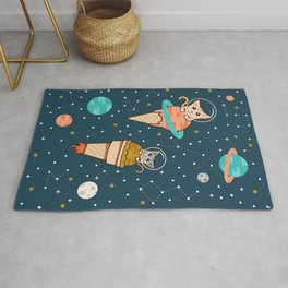 Cats Floating on Ice Cream in Space Rug